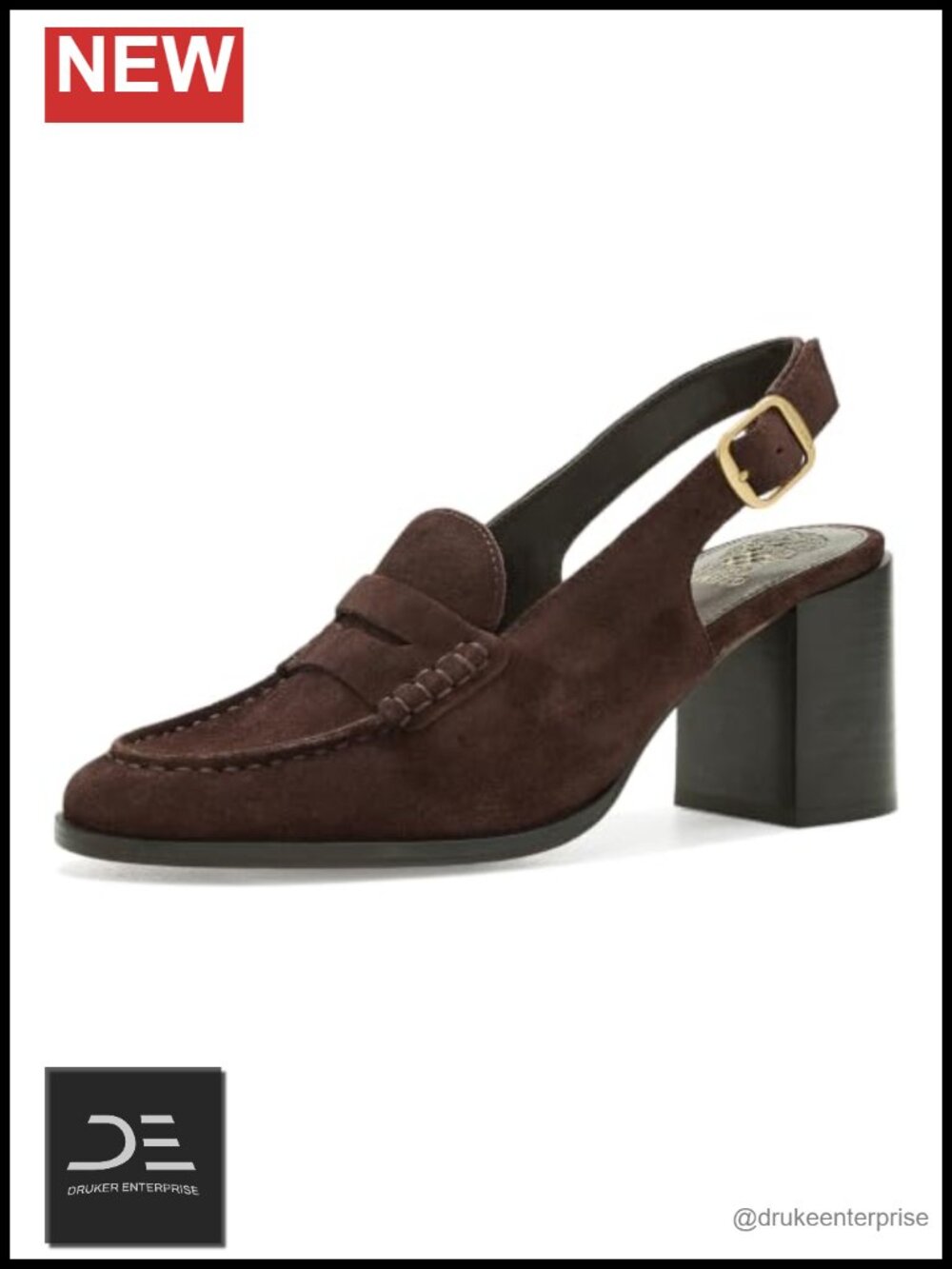 Suede High Heel Slingback Loafers Block Heel Moc Toe Penny Loafer
